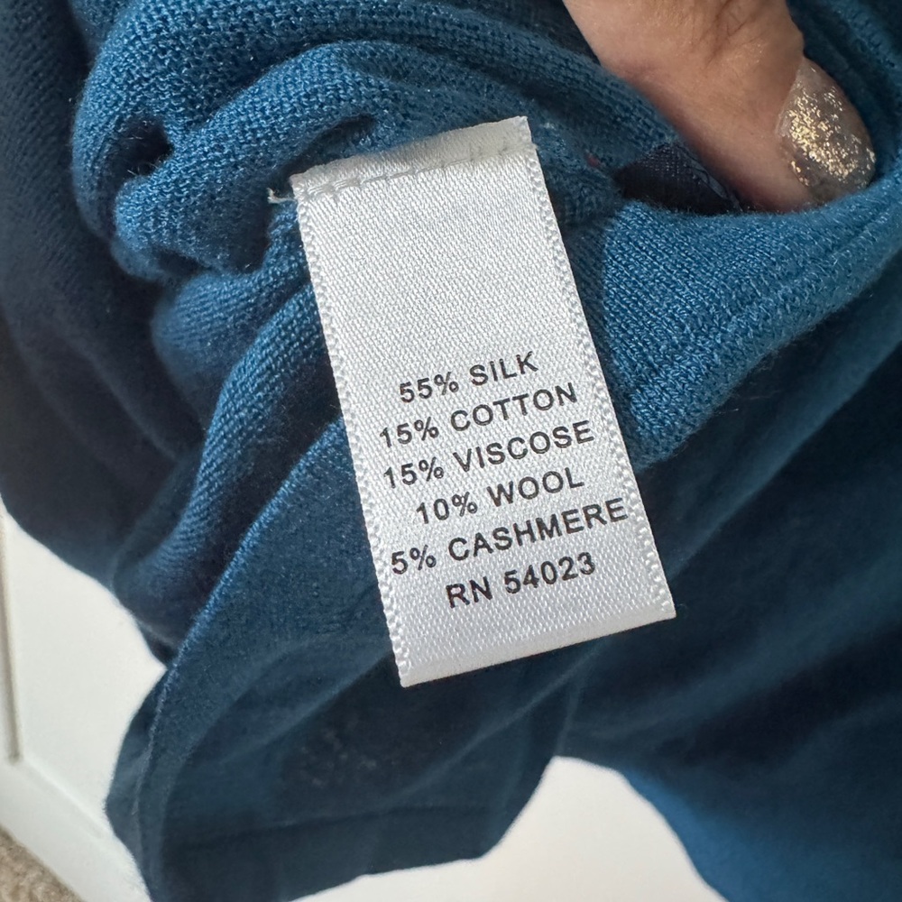 Banana Republic Teal Sweater Silk Cashmere Wool Size L Blue A - Picture 5 of 5